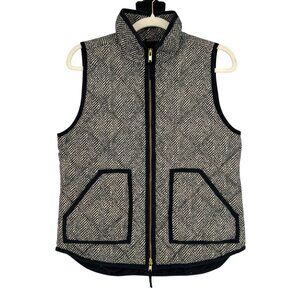 J. Crew Herringbone Quilted Vest Black Ivory Size Small
